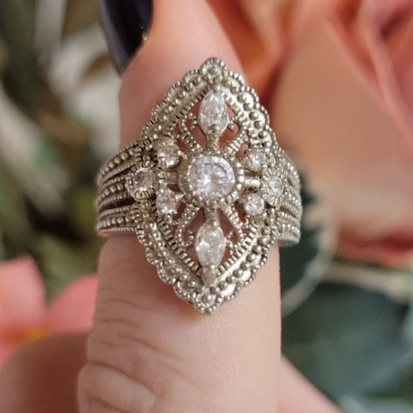 signed NF Jewelry - NF SIGNED VINTAGE ART DECO CZ Sterling Silver ring 6.75 ring estate piece